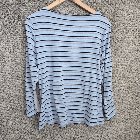 Susan Graver Top Womens Small Blue Striped Weekend Scoop Neck Tee Casual Ladies - Picture 7 of 7